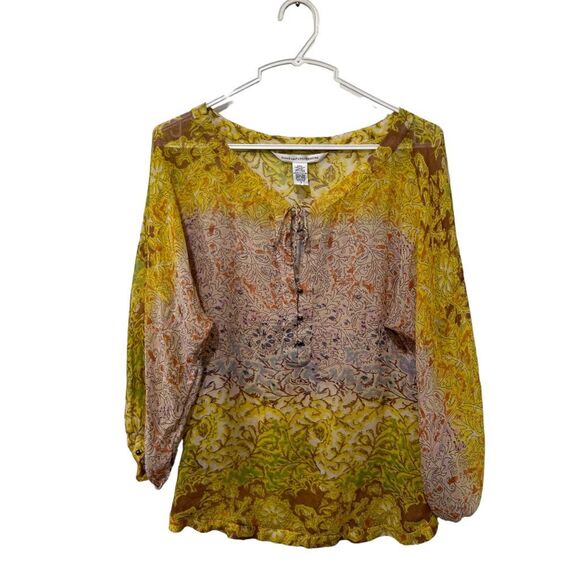 Diane Von Furstenberg Tops - Diane Von Furstenberg Floral Multicolored Keyhole Front Silk Blouse Yellow Sz 0